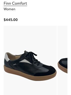 Finn Comfort Black and White Leather Lace-Up Sneaker with Gum Sole